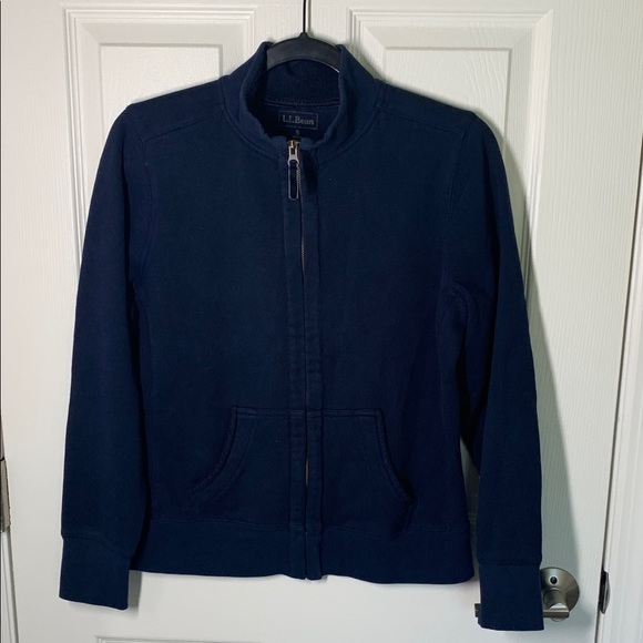 L.L. Bean Tops - LL Bean navy blue zip up sweatshirt with velvet accents size small